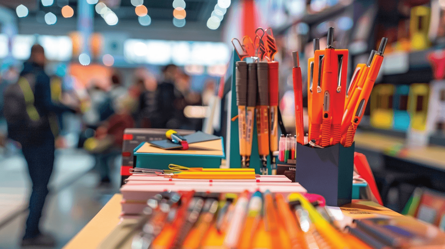 Colorful stationery and pens display