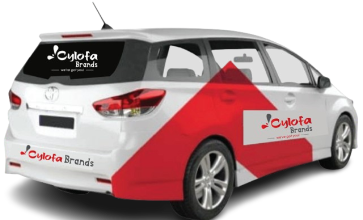 Branded vehicle wrap on a car